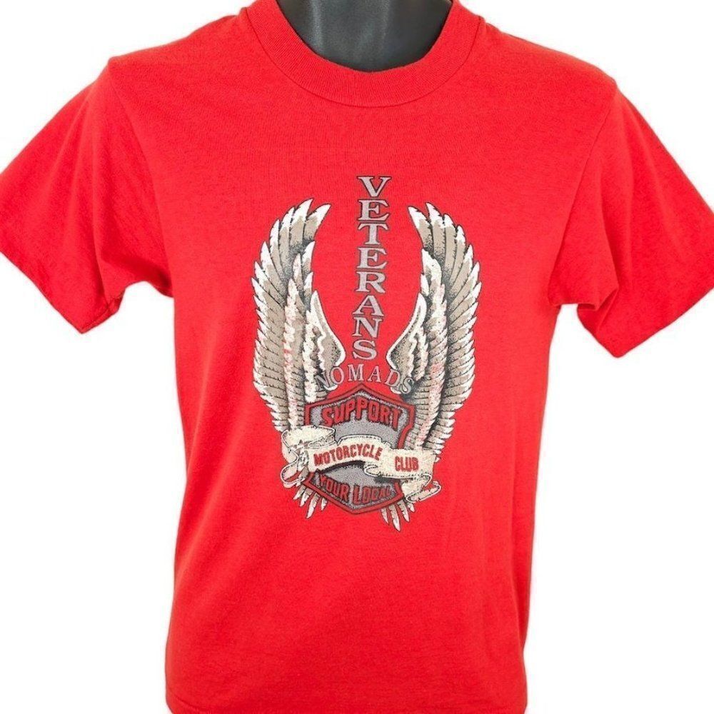 Vintage Veterans Motorcycle Club T Shirt Mens Size Small 80s 90s POW MIA Nomads